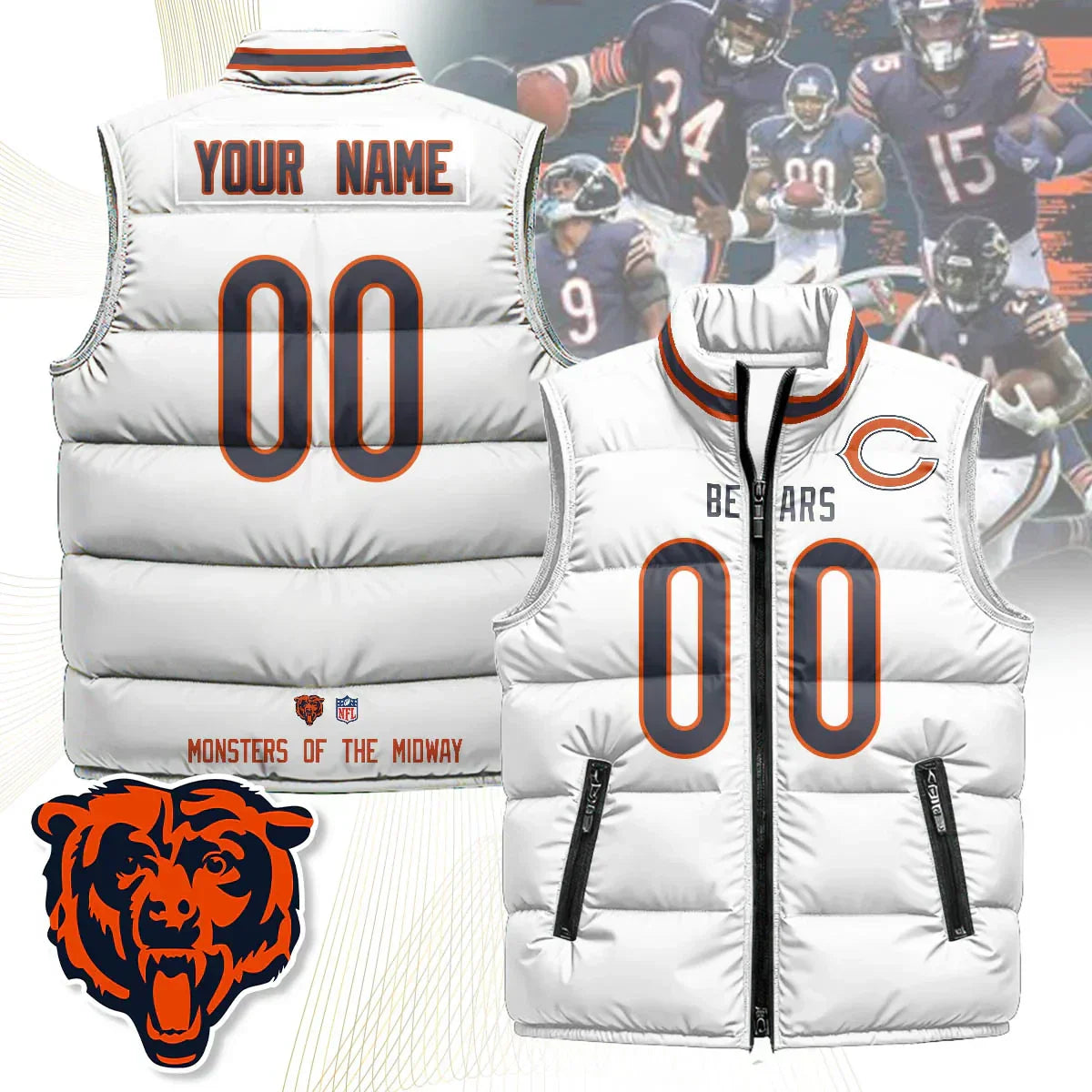 Custom Chicago Bears Unisex Puffer Vest