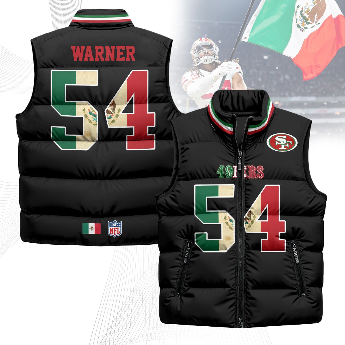 Custom San Francisco 49ers Mexico Puffer Vest