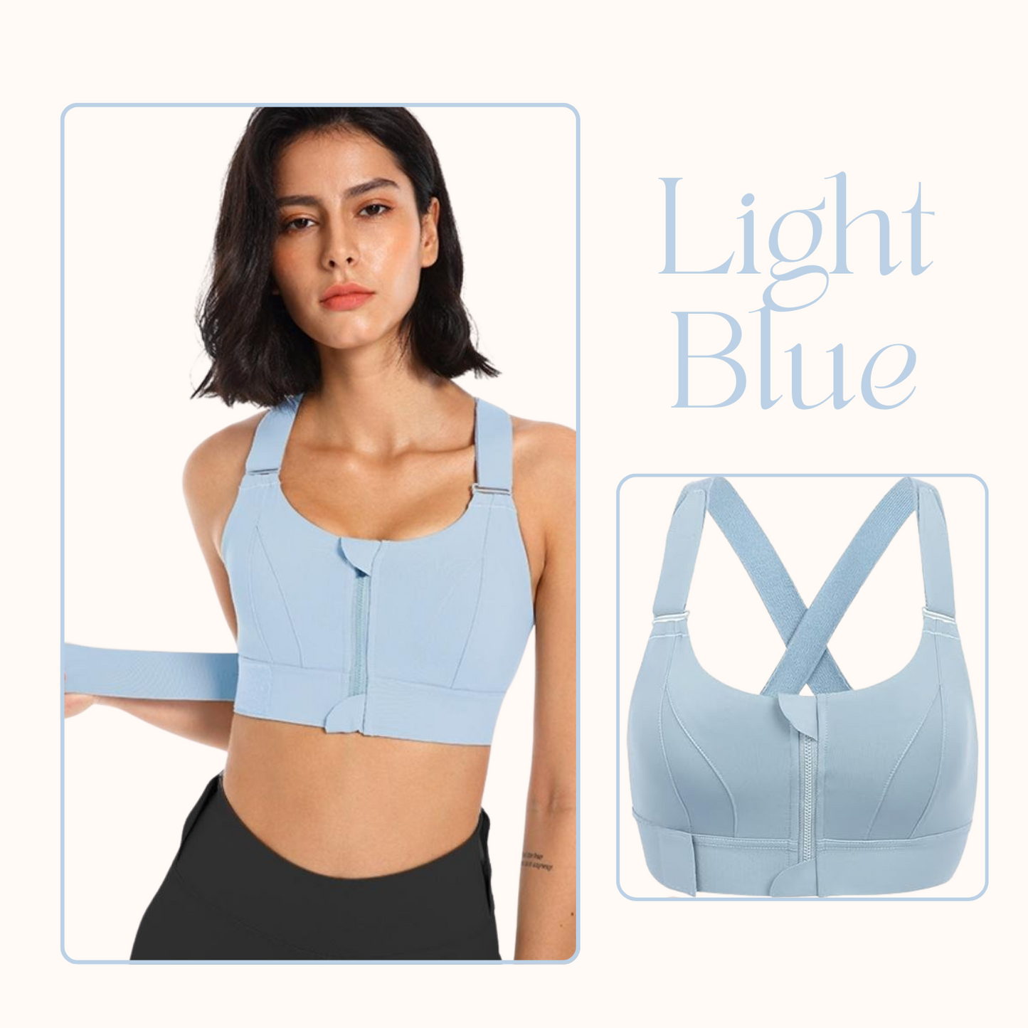 Women Sports Bras Tights Crop Top Yoga Vest Front Zipper Plus Size Adjustable Strap