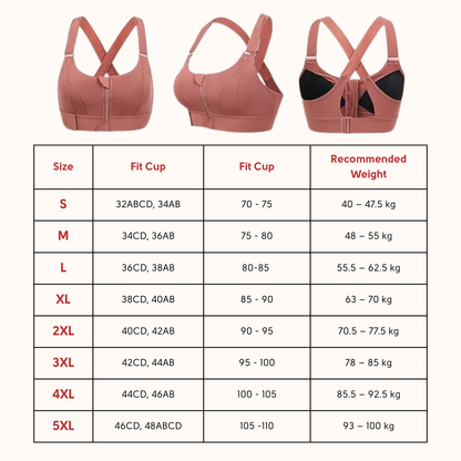 Women Sports Bras Tights Crop Top Yoga Vest Front Zipper Plus Size Adjustable Strap