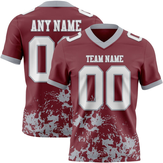 Custom Burgundy White-Gray 3D Pattern Splash Authentic Football Jersey