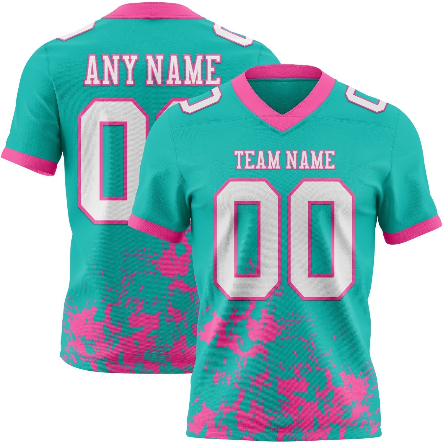 Custom Aqua White-Pink 3D Pattern Splash Authentic Football Jersey