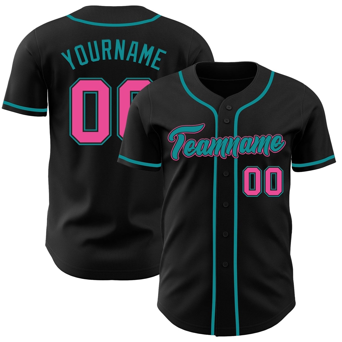 Custom Black Pink-Teal Authentic Baseball Jersey