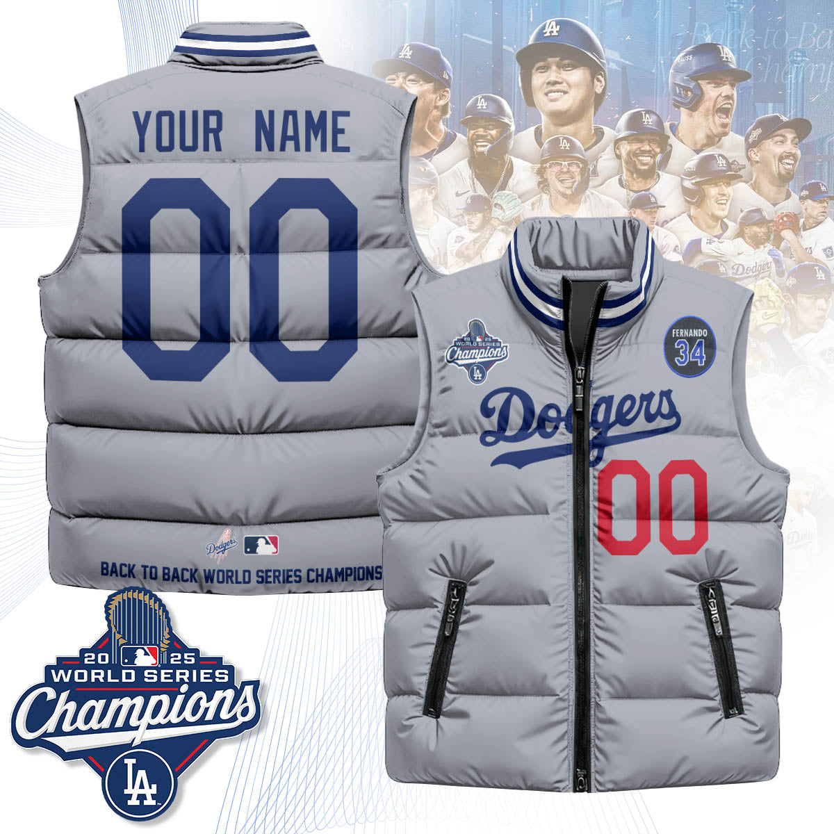 LAD 2025 World Series Champions Custom Puffer Vest
