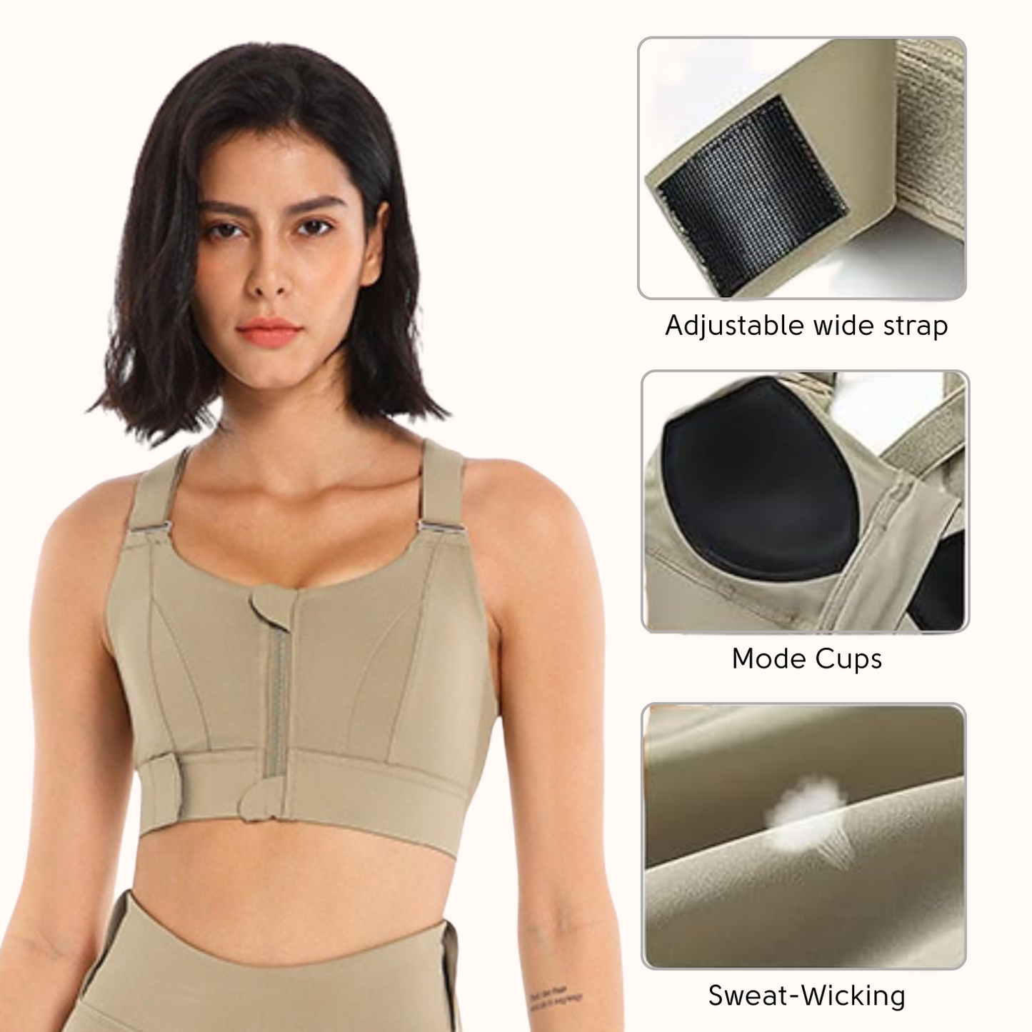 Women Sports Bras Tights Crop Top Yoga Vest Front Zipper Plus Size Adjustable Strap