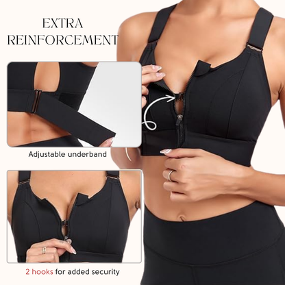 Women Sports Bras Tights Crop Top Yoga Vest Front Zipper Plus Size Adjustable Strap