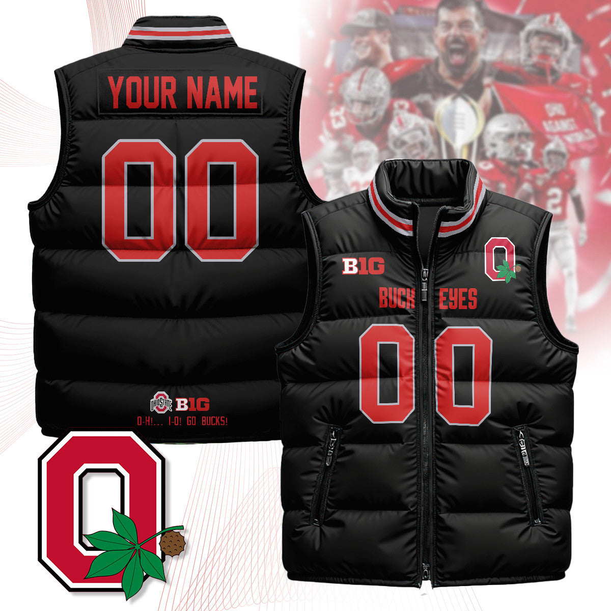 Custom Buckeyes Unisex Puffer Vest