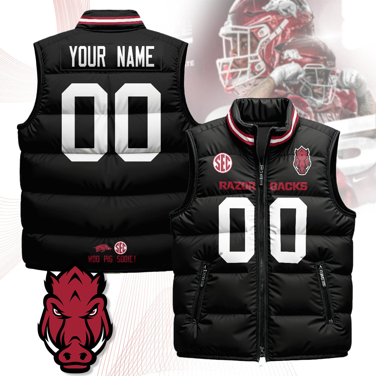 Arkansas Razorbacks Unisex Custom Puffer Vest