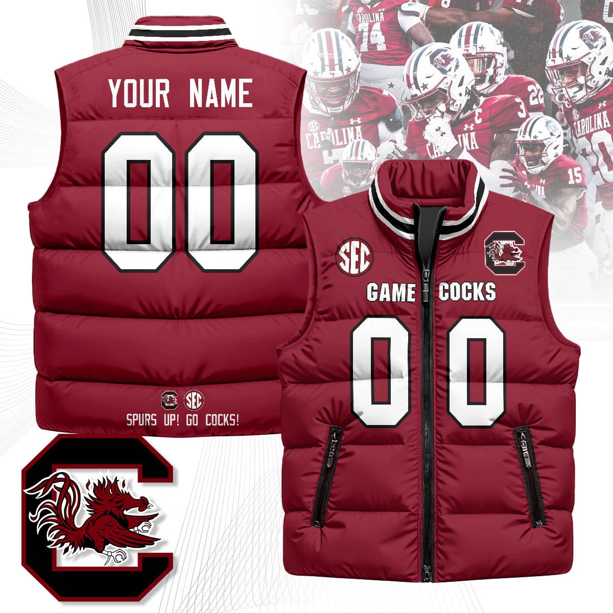 South Carolina Gamecocks Custom Unisex Puffer Vest