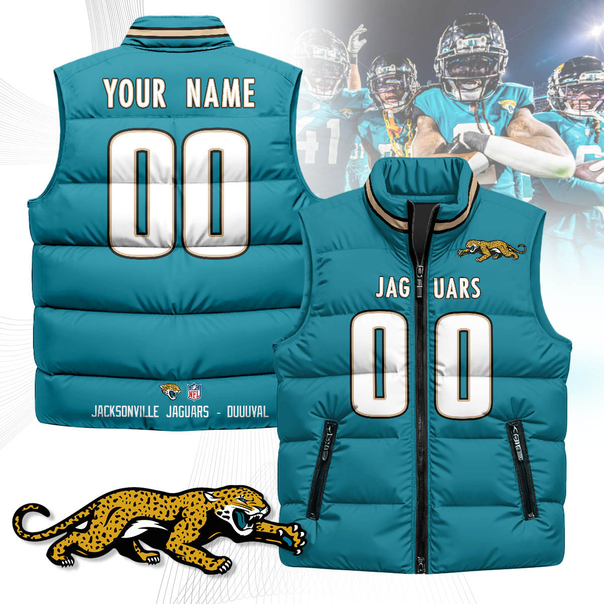 Jacksonville Jaguars Custom Unisex Puffer Vest