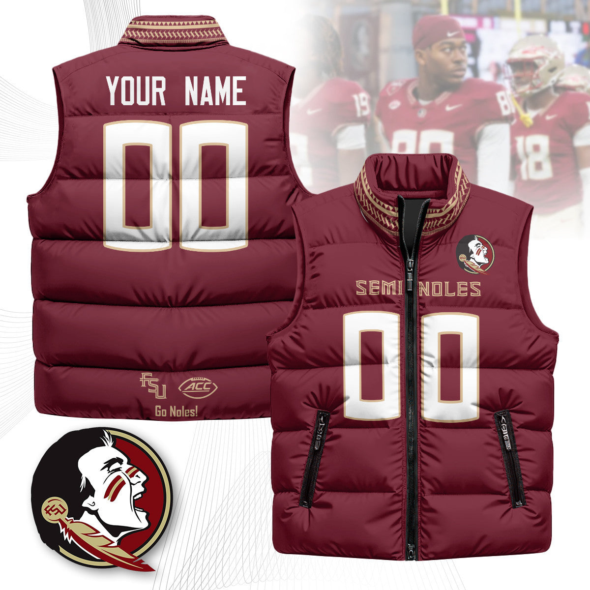 Custom Florida State Seminoles Unisex Puffer Vest