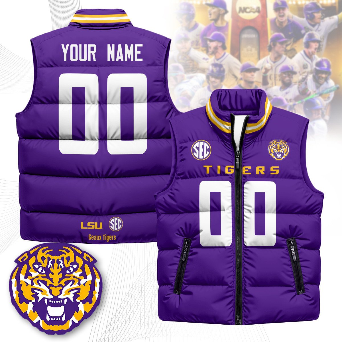 Custom LSU Tigers Unisex Puffer Vest